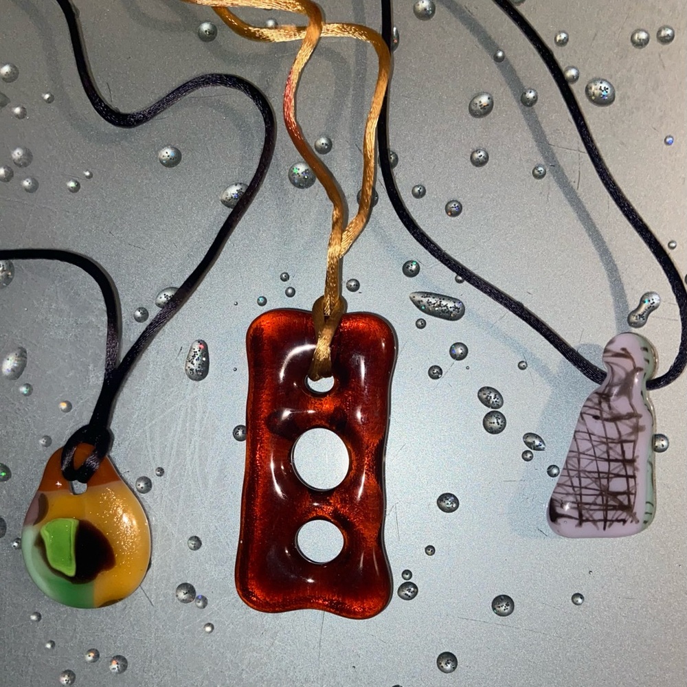 Murano Glass Pendants Lot of (3) with Silk Cords New Without Tags